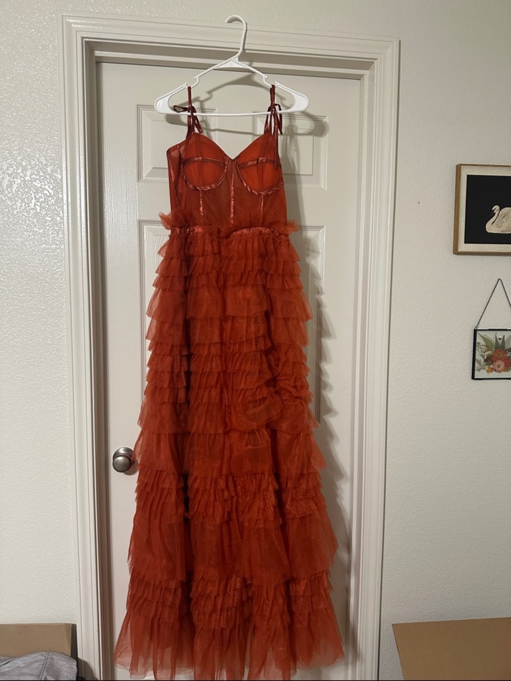 Rust Red Ruffled Tulle Gown